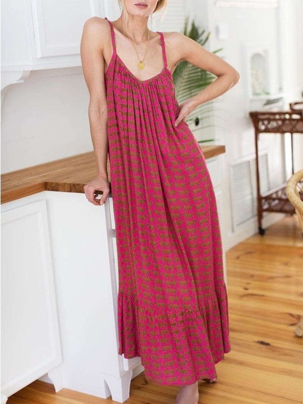 Emerson Fry India Collection Summer Dress Pink Cheetah Tie-Straps